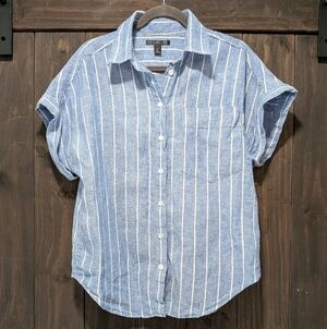 Banana Republic Blue White Stripe Linen Button Front Shirt Size Small